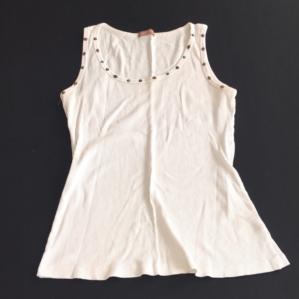 Gadzooks Studded Turquoise Ribbed White Tank Top